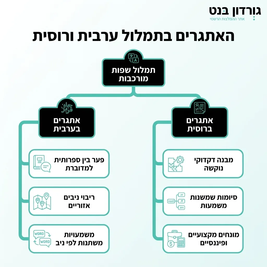אינפוגרפיקה — האתגרים בתמלול ערבית ורוסית: תמלול שפות מורכבות